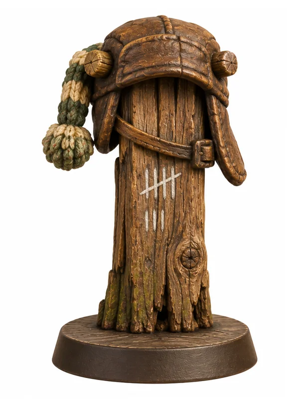 Wooden Stooge: front view of the prop